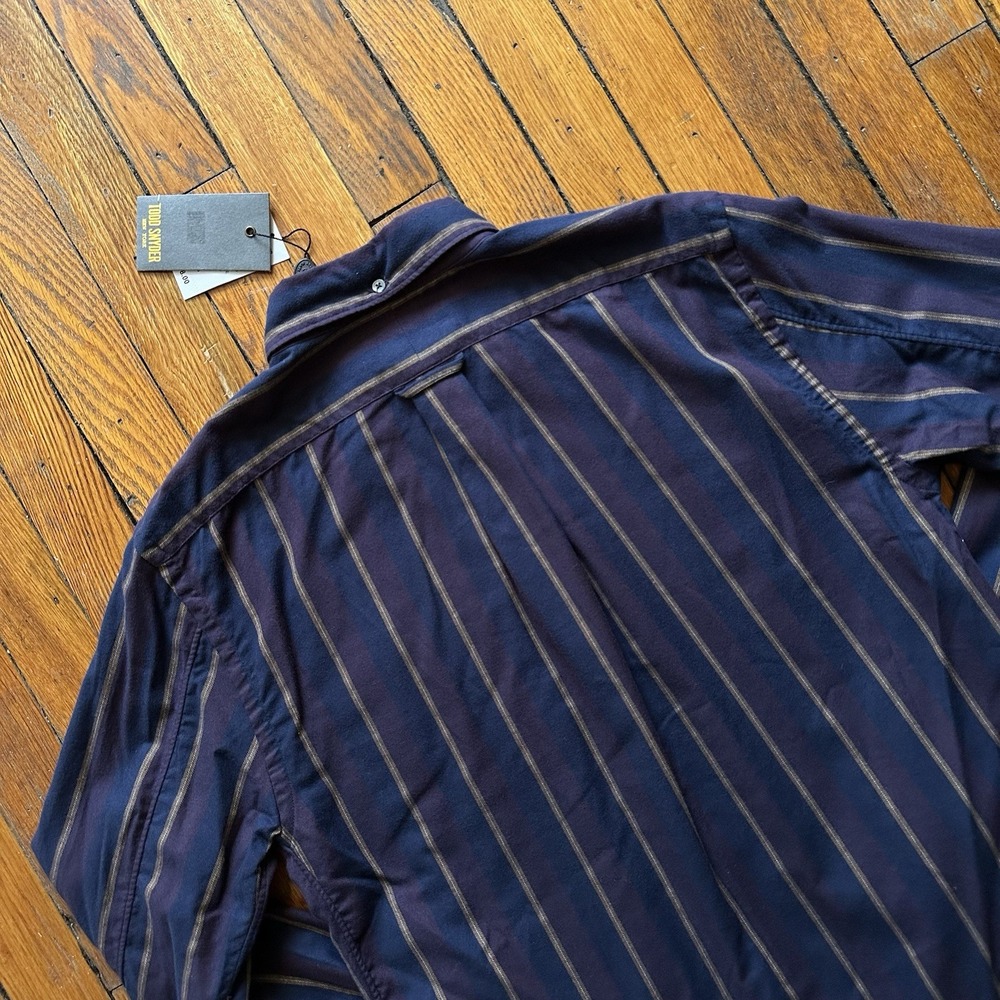 NWT Todd Snyder Stripe Buttonn Down Flannel Shirt Men Small‎ Navy Plum Preppy - Picture 8 of 9